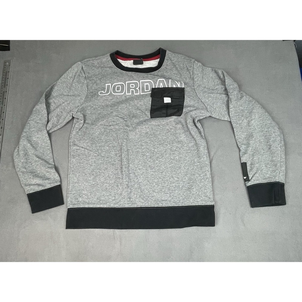 Nike Air Jordan Utility Sweatshirt‎ Boys 12 13 Gray Chest Pocket Crew Neck MJ 23